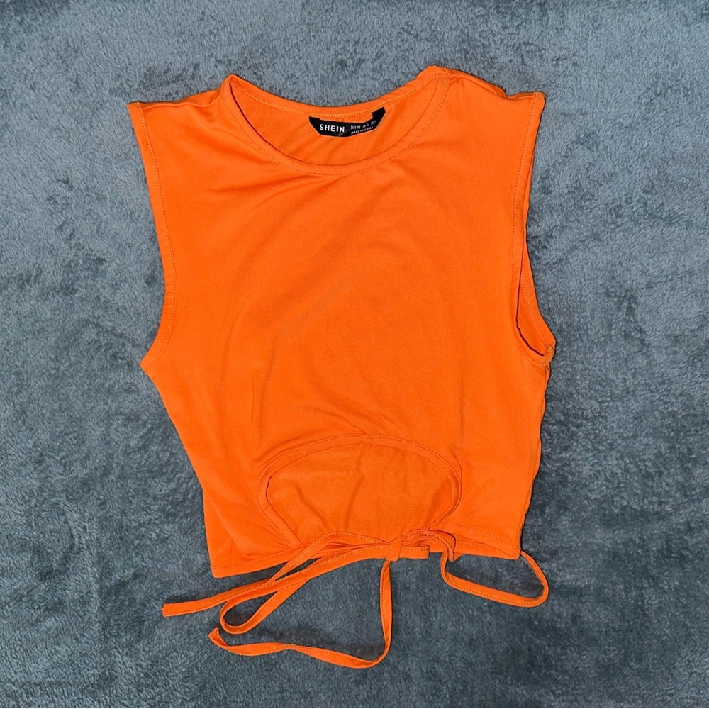 Orange Cropped Tank with Tie Front